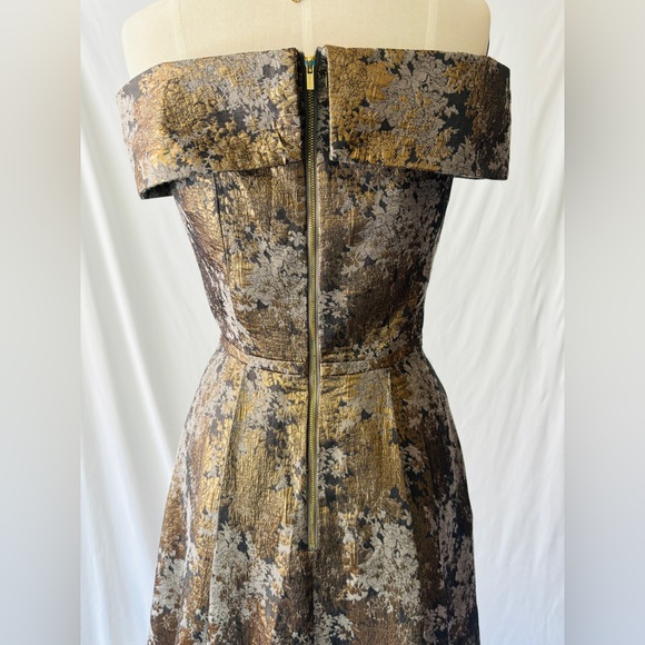 Calvin Klein multi metallic floral off-the- shoulder cocktail dress 2 - Picture 9 of 14
